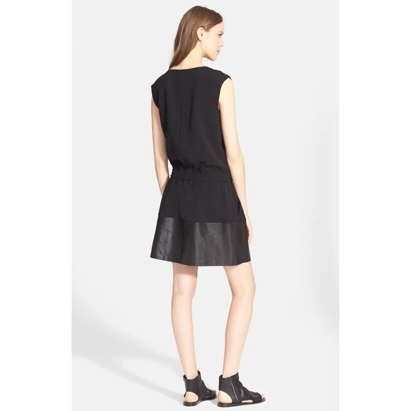 Vince Black Genuine Leather Contrast Band Dress - Picture 4 of 11